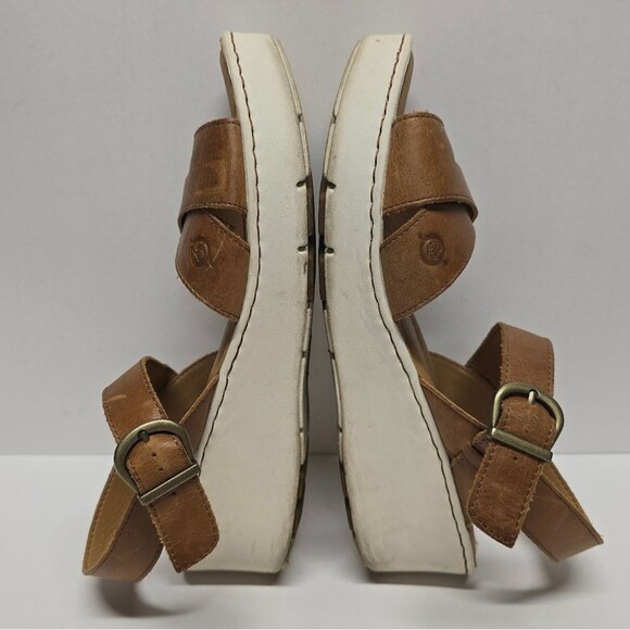 Born Genie Tan Leather Ankle Strap Platform Wedge Sandals Women's 10 - Picture 5 of 8